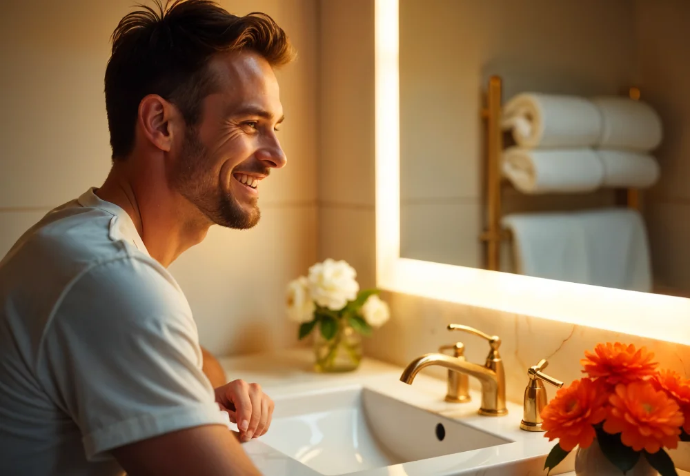 vanity with mirror and lights